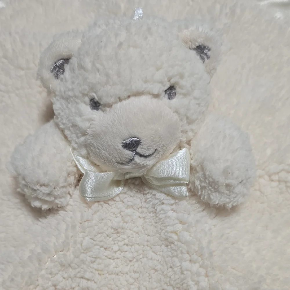 Tiddliwinks Unise Baby Cream Fuzzy Sherpa Bear Lion Satin Security Lovey Blanket